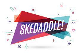 Skedaddle[skəˈdad(ə)l]. Skedaddle means to depart quickly, or run away. You could skedaddle lickety-split. The origin of the word is unknown, but it was American Civil War military slang, and was printed in newspapers from 1861. Are you familiar with the word skedaddle?