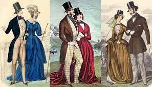 The time period during the reign of England's Queen Victoria (1837-1901) was called the Victorian Era. Bustles were added to dresses to add fullness to the back. Men wore high-collared shirts, and long coats and trousers. Would you choose an outfit from the Victorian Era?