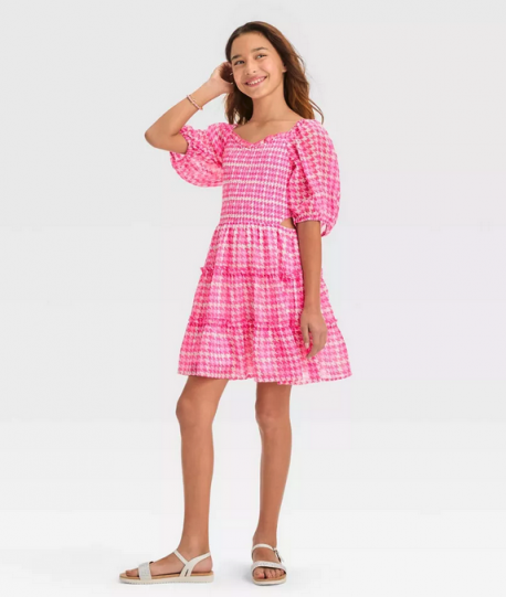 Michigan mom Meghan Mayer was shopping at Target when she saw an outfit in the girls' clothing section that gave her pause. At first glance the dress appeared modest: It's a smock-style patterned dress with balloon sleeves. But when Mayer took a closer look, she noticed there were side cutouts at the waist. 