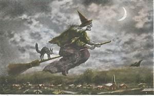 The earliest known image of witches on brooms dates to 1451, from two illustrations in the French poet Martin Le Franc's manuscript Le Champion des Dames (The Defender of Ladies). In the drawings, one woman soars through the air on a broom; the other flies aboard a plain white stick. But the association between witches and brooms goes back even further to roots in a pagan fertility ritual, in which rural farmers leapt and danced astride poles, pitchforks or brooms in the light of the full moon to encourage crop growth. This 