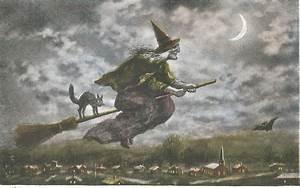The earliest known image of witches on brooms dates to 1451, from two illustrations in the French poet Martin Le Franc's manuscript Le Champion des Dames (The Defender of Ladies). In the drawings, one woman soars through the air on a broom; the other flies aboard a plain white stick. But the association between witches and brooms goes back even further to roots in a pagan fertility ritual, in which rural farmers leapt and danced astride poles, pitchforks or brooms in the light of the full moon to encourage crop growth. This