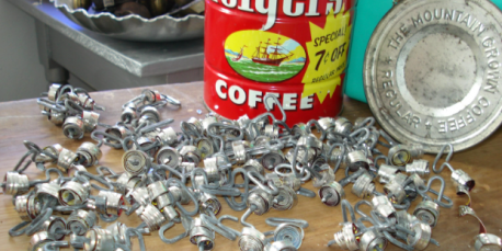 For the record, can't say that pretty drippings jar was ever used. Am sure I'd remember if I'd ever had to wash it, and Mom wasn't much into frying anything. What I do remember is a parade of coffee cans with plastic lids that lived under the kitchen sink and discarded when full. Do you remember when coffee was sold in a can that was opened with a metal key and without that handy plastic lid?
