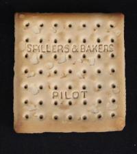 This biscuit, that looks more like a saltine cracker, survived the sinking of the Titanic in 1912. James and Mabel Fenwick were on the SS Carpathia for a three-month honeymoon to Europe when they picked up survivors from the Titanic. James took the Spillers & Bakers Pilot biscuit from the survival kit on one of the doomed ocean liner's lifeboats and kept it as a souvenir. James put it in a Kodak photographic envelope with notation of 'Pilot biscuit from Titanic lifeboat April 1912.' During such a tragic situation does it surprise you someone thought to take a souvenir?