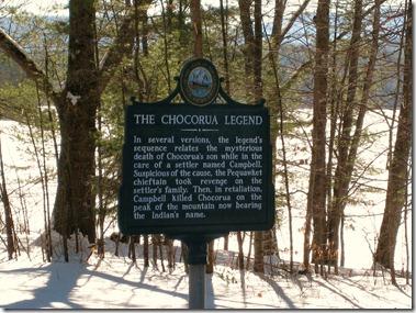 New Hampshire: The Legend of Chocorua - Mount Chocorua was named after a native American chief who lived in the early 1700s. Legend has it that he left his son with the Campbell family, while he went away on tribal business. While under the family's car, his son died (perhaps accidentally, perhaps not). To exact revenge, Chief Chocorua killed the white man's wife and children. Then the surviving Campbell chased Chocorua to the top of a mountain and shot him dead, but not before the Chief had placed a terrible curse upon the land. It is said that the land, now known as Chocorua Lake Conservancy, will inflict suffering and death on anyone who tries to live there or drink from its rivers. Are you familiar with this legend?