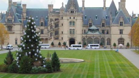 The Biltmore Estate - America's grandest house gets fully into the season each year, but you don't even have to go inside to be swept away by the spirit. Just walking the grounds, and taking in the lit trees and dramatic Blue Ridge backdrop is enough to put you in the Christmas spirit. Have you ever visited this house?