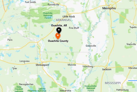 Arkansas: Ouachita - Ouachita, Arkansas, refers to a lake, river, mountain range, and a county in the State of Arkansas (which is pronounced ARE-kan-saw, in case you were tempted to pronounce it like 