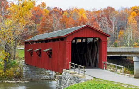 Indiana: Cataract Falls Covered Bridge - The state of Indiana has oodles of covered bridges but this is the most famous and beautiful. Built in 1876, the bridge is in Lieber State Recreation Area. The structure is named after the Cataract Falls, two terraced waterfalls that together make up the largest in the state. Have you ever visited this bridge?