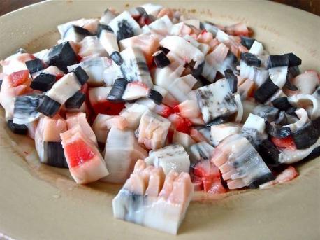 Northwest Territories - Whale is an important part of the Inuit diet, and that includes the skin and blubber. Muktuk is usually made from the blubber of beluga, bowhead, or narwhale depending on location and availability. It's traditionally served raw in small cubes, although you can also find it fried, pickled, or stewed. It tastes somewhat like a fishy jerky, with the blubber tasting like the white of a boiled egg while the skin is chewy. Have you ever eaten this food?