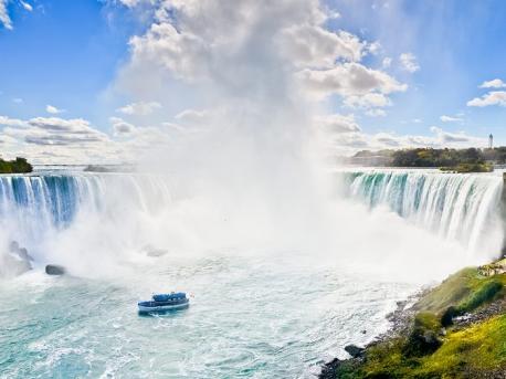 Ontario - Niagara Falls – Niagara Falls - Niagara Falls are the most famous waterfalls in Canada—and understandably so. Actually made up of three different falls, the aptly named Horseshoe Falls is the only one located on the Canadian side. Easily accessible and always awe-inspiring, Horseshoe Falls is the most powerful in North America. Receding glaciers formed the falls thousands of years ago and the beautiful green color is due to dissolved salts and finely ground rock. Multiple viewing options are available including the Hornblower boat cruise. The Hornblower replaced the Maid of Mist tour boat, which operated from 1846-2013 and was North America's oldest tourist attraction. In 2007, the base of the falls was used to portray
