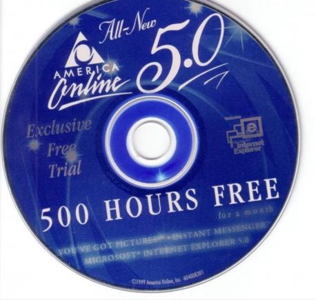 In 1993 AOL began mailing discs, first floppy and then CDs, to prospective customers in one of the largest and most aggressive direct-mail campaigns ever. Discs contained the software needed to use AOL and provided a few hours of free service. It was much more effective to let customers try it firsthand during a free 500-, 750-, or 1000-hour trial. AOL teamed up with Blockbuster to give their discs away to customers; soon after, the dam had burst, as people were suddenly besieged with discs everywhere they turned. They were at Best Buys and Barnes & Nobles, tucked inside magazines, in people's morning cereal box, on their fast food trays—pretty much anywhere eyes would be, a disc wouldn't be far behind. One of the stranger stories from AOL's 