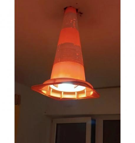 A traffic cone lampshade. Do you think this is 