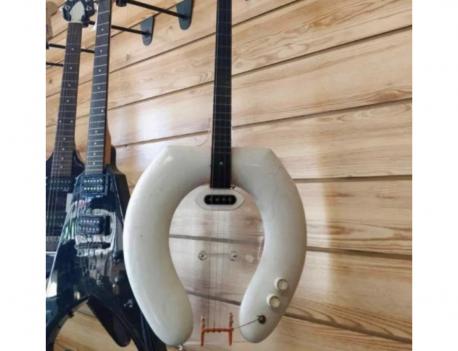 Bass guitar that pays homeage to toilet seats. Creative?