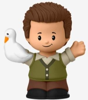 Chandler is wearing his work uniform — he's a transponster, according to Rachel — and holding his precious pet duck. Do you remember Chandler's pet duck?