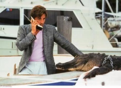 Suave Det. Sonny Crockett (Don Johnson)of Miami Vice lived on a boat, and his pet alligator, Elvis, doubled both as a pet and a home security option (not to mention a drug-sensing accomplice). According to Crockett, himself, Elvis was the former mascot of the Florida Gators football team. That was until he took a chomp out of the free safety of the Georgia Bulldogs. Have you ever watched Miami Vice?