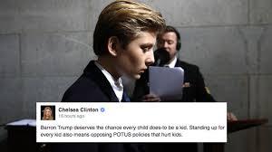 Chelsea Clinton took to Facebook to call out the people who are attacking or even posting seemingly innocent jokes about Barron Trump, the 10 year old son of Trump. She posted 