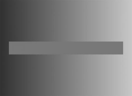 In this image, the horizontal bar in the middle of the picture is one solid color. However, the changing gradient behind the bar makes it seem like the color of the bar itself is changing as it goes from left to right. If the viewer uses their hands to block the background, it becomes obvious that the whole bar is indeed only one shade of gray. This trick shows that people tend to make assumptions based on surroundings rather than looking only at a singular object. This may seem like a flaw in humans' abilities of perception (the inability to look at an object without being influenced by the background), but it could also be seen as a positive trait (being able to look at the 