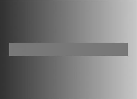 In this image, the horizontal bar in the middle of the picture is one solid color. However, the changing gradient behind the bar makes it seem like the color of the bar itself is changing as it goes from left to right. If the viewer uses their hands to block the background, it becomes obvious that the whole bar is indeed only one shade of gray. This trick shows that people tend to make assumptions based on surroundings rather than looking only at a singular object. This may seem like a flaw in humans' abilities of perception (the inability to look at an object without being influenced by the background), but it could also be seen as a positive trait (being able to look at the