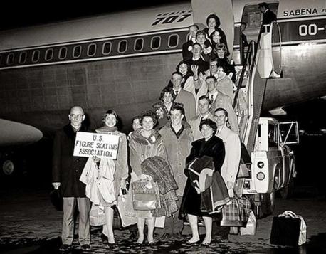 The 1961 U.S. figure skating team posing for a photo before their flight to the World Figure Skating Championship in Belgium. The plane crashed while attempting to land. Have you heard about this story before?