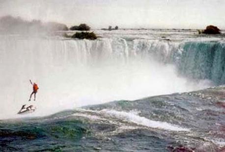 Robert Overacker, a 39-year-old man from Camarillo, California, went over the Canadian Horseshoe Falls at approximately 12:35 p.m. October 1st on a single jet ski. Entering the Niagara River near the Canadian Niagara Power Plant, he started skiing toward the Falls. At the brink, he attempted to discharge a rocket propelled parachute that was on his back. It failed to discharge. His brother and a friend witnessed the stunt. At first it seemed that he had survived the plunge, but the rapids have a strange way of flailing a corpses' arms around, often giving the appearance of a person swimming. Robert Overacker was later retrieved from the water, taken to Niagara General Hospital where he was pronounced dead. Have you heard about this story before?