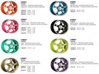 My son owns an electric blue Mazda and wants to get colourful wheel rims for it. Which of these rims do you think would look best on his car?